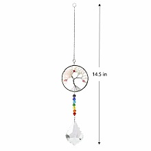 Honeyhandy Big Pendant Decorations, Hanging Sun Catchers, Chakra Theme K9 Crystal Glass, Flat Round with Tree of Life, Platinum, 36.83cm