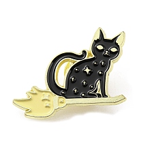 Honeyhandy Magic Cat with Broom Enamel Pin, Alloy Brooch for Backpack Clothes, Cat Shape, 21.5x32x1.5mm