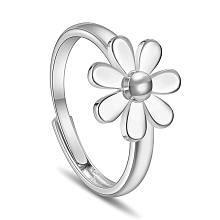 SHEGRACE Brass Adjustable Rings, Daisy, Platinum, Size 9, 19mm