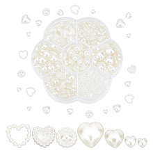 PandaHall Elite Half Round Pearls, 460pcs 7 Styles Heart Shape Flat Back Beads ABS Plastic Rhinestone Loose Bead Jewels Pearl Cabochon for DIY Craft Phone Nail Art Scrapbook Making Makeup, Beige