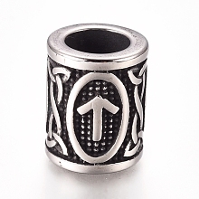 Honeyhandy 304 Stainless Steel European Beads, Large Hole Beads, Column with Runes/Futhark/Futhor, Antique Silver, 13.5x10mm, Hole: 6mm