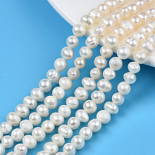 Natural Cultured Freshwater Pearl Beads Strands, Potato, Seashell Color, 5.5~6.5x6.5~8x5.5~6.5mm, Hole: 0.7mm, about 58~59pcs/strand, 13.70 inch~13.98 inch(34.8cm~35.5cm)