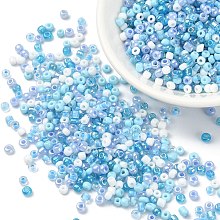 Honeyhandy Opaque & Transparent Inside Colours Glass Seed Beads, Round Hole, Round, Light Sky Blue, 3x1.5~2.5mm, Hole: 0.8mm