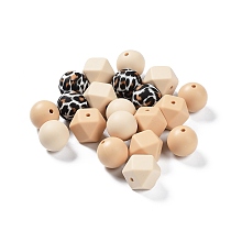 Honeyhandy Round/Polygon Food Grade Silicone Focal Beads, Chewing Beads For Teethers, DIY Nursing Necklaces Making, Leopard Print Pattern, PeachPuff, 14~15x15~18x14~15mm, Hole: 2.3~2.5mm, 20pcs/bag