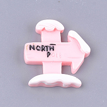 Honeyhandy Resin Cabochons, Christmas Fingerpost with North Pole, Pink, 27~28x26~27x5.5mm