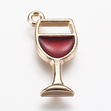 Honeyhandy Alloy Enamel Pendants, Wine Glass, Light Gold, Red, 20x8x2mm, Hole: 1mm