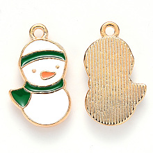 Honeyhandy Alloy Enamel Pendants, for Christmas, Snowman, Light Gold, Green, 20x12x2mm, Hole: 1.6mm