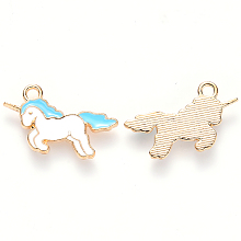 Honeyhandy Alloy Enamel Pendants, Unicorn, Light Gold, Sky Blue, 13x22x2mm, Hole: 1.8mm