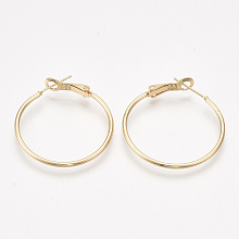 Honeyhandy Brass Hoop Earrings Findings, Real 18K Gold Plated, 34x30x1.5mm, Pin: 0.8mm