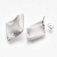 Honeyhandy 304 Stainless Steel Stud Earring Findings, with Ear Nuts/Earring Backs, Rhombus, Stainless Steel Color, 28x18mm, Hole: 1.8mm, Side Length: 16.5mm, Pin: 0.7mm