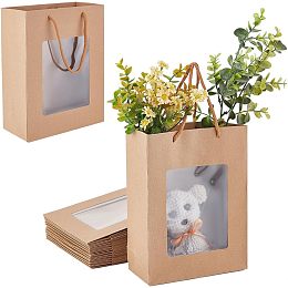 BENECREAT 14 Packs Gift Bags with Transparent Window, Kraft Paper Shopping Bags with Handle for Baby Shower Birthday Wedding Party Anniversary Florist Packing, 9.45x7x0.14inch