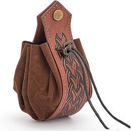 PU Leather Waist Belt Pouch, Retro Medieval Viking Style Waist Coin Bag with Drawstring for Men, Saddle Brown, 17.5x6.5x2.9cm