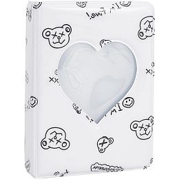 GORGECRAFT 3 inch Mini Photo Album Kpop Photocard Binder Love Heart Hollow Photo Card Holder 40 Pockets Idols Card Collector Book with Bear Pattern Kpop Album Display Storage Supplies, White