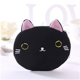 Honeyhandy Cute Cat Velvet Zipper Wallets with Tag Chain, Coin Purses, Change Purse for Women & Girls, Black, 12.5x11.5cm