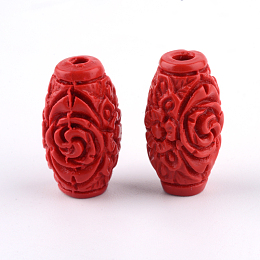 Honeyhandy Carved Cinnabar Beads, Barrel, FireBrick, 17.5x9.5x9.5mm, Hole: 2.5mm