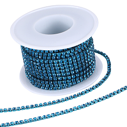 Gorgecraft 1 Roll Electrophoresis Iron Rhinestone Strass Chains, Rhinestone Cup Chains, with Spool, Light Sapphire, SS8.5, 2.4~2.5mm, about 10 Yards/roll