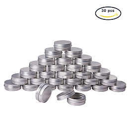 PandaHall Elite 1oz 30 Pack Silver Aluminum Round Tins Empty Slip Slide Round Containers Bottle with Screw Lid for Lip Balm, Crafts, Cosmetic, Candles, Travel Storage