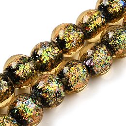 Handmade Dichroic Foil Glass Beads Strands, Rondelle, Dark Goldenrod, 11~11.5mm, Hole: 1.6mm, about 33pcs/strand, 13.27''(33.7cm)