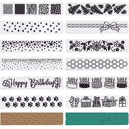 GLOBLELAND 12Pcs Birthday Themed Edge Border Plastic Embossing Folders Template Folder for DIY Christmas Thanksgiving Card Making Scrapbooking Photo Album Decor