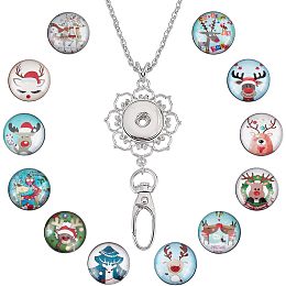 SUNNYCLUE 1 Box 12 Styles Christmas Lanyard Reindeer Snap Button Lanyards ID Badge Holder Breakaway Keychain Lanyard Set Office Stainless Steel Necklace Chain Cartoon Lanyard for ID Badges Men Women