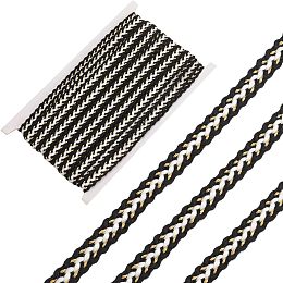 GORGECRAFT 10 Yards 1/2 Inch Cotton Braided Ribbon Gimp Braid Trim Metallic Gold Woven Fabric Decorative Black Webbing Packaging Gift Tape Handmade Supplies for Curtains Lampshade Sofa Sewing Crafting