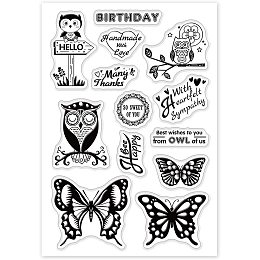 GLOBLELAND Owl Butterfly Animal Clear Stamps Silicone Stamp Cards with Greeting Words Pattern for DIY Scrapbooking Card Making Photo Album Decoration