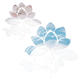 CREATCABIN 2Pcs 3D Acrylic Mirror Wall Sticker Lotus Flower Decor Wall Art Decals Self Adhesive Removable Eco-Friendly for Home Bedroom Living Room Bathroom Decoration Small Big 2 Size(Sliver)