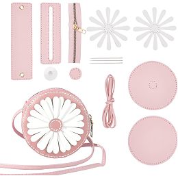 WADORN DIY Purse Sewing Kit, DIY Crafts Lovely Shoulder Bag Sewing Materials Cute Flower Sewing Pattern Sewing Round Bag Kit for Handmade Purse Making Accessories Birthday Gift, Pink