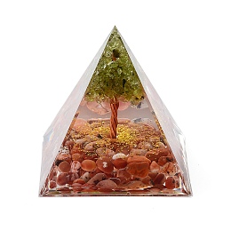 Honeyhandy Orgonite Pyramid Resin Energy Generators, Reiki Natural Carnelian Chips & Wire Wrapped Natural Peridot Tree of Life Inside for Home Office Desk Decoration, 59.5x59.5x59.5mm