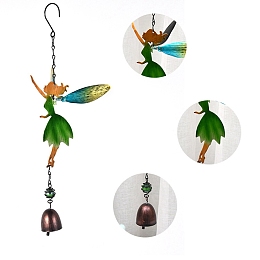 Honeyhandy Fairy Wind Chimes, with Bell, Glass and Iron Findings, for Home, Party, Festival Decor, Garden, Yard Decoration, Green, 380x120mm