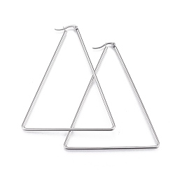 Honeyhandy 201 Stainless Steel Angular Hoop Earrings, with 304 Stainless Steel Pin, Hypoallergenic Earrings, Triangle, Stainless Steel Color, 77x65x2mm, 12 Gauge, Pin: 0.8mm