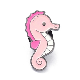 Honeyhandy Sea Horse Alloy Enamel Brooches, Enamel Pin, Pink, 27x16x11mm