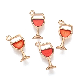 Honeyhandy Alloy Enamel Pendants, Wine Glass, Light Gold, Red, 20x8x2mm, Hole: 1mm