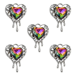 Honeyhandy Rack Plating Alloy Glass Pendants, Cadmium Free & Lead Free & Nickle Free, Melting Heart Charms, Platinum, 24x17x5mm, Hole: 2.5mm