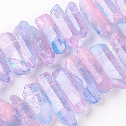 Honeyhandy Natural Quartz Crystal Beads Strands, Pillar, Lilac, 20~40x9~15x7~12mm, Hole: 1mm, about 17~19pcs/strand, 6.6~6.8 inch(17~17.5cm)