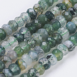 Honeyhandy Natural Moss Agate Beads Strands, Faceted, Rondelle, 4~4.5x2~2.5mm, Hole: 1mm, about 150pcs/strand, 15.1  inch~15.3 inch(38.5~39cm)