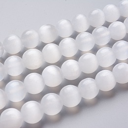 Honeyhandy Natural Selenite Beads Strands, Round, 10~10.5mm, Hole: 1mm, about 37pcs/Strand, 15.35 inch(39cm)