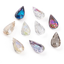 Arricraft Embossed Glass Rhinestone Pendants, Teardrop, Faceted, Mixed Color, 20x10x5.5mm, Hole: 1.5mm