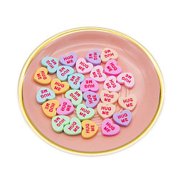 Honeyhandy Opaque Resin Cabochons, Heart with Word Hug Me, Mixed Color, 19x18mm