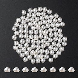 Honeyhandy ABS Plastic Cabochons, Imitation Pearl, Half Round, Beige, 6x3mm