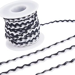 GORGECRAFT 17.5 Ydsx 8mm Wave Bending Fringe Trim Rick Rack Trim Black White RIC Rac Woven Braided Fabric Ribbon for DIY Sewing Crafts Wedding Dress Embellishment Lace Party Gift Wrapping