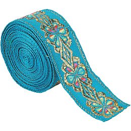 GORGECRAFT 7.7Yds Ethnic Embroidery Lace Ribbon 1.77" Vintage Geometric Jacquard Metallic Turquoise Ribbon Floral Woven Trim Embellishment for DIY Sewing Accessories Gift Wrapping Handmade Bag Making