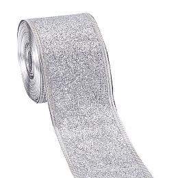 GORGECRAFT 10 Yards Sparkle Ribbon with Wired Edge Glitter Ribbon 2 Inch Silver Wrapping Gifts & Custom DIY Crafts Decorative Confetti Glitter Wired Ribbons for Gift Wrapping Party Decoration