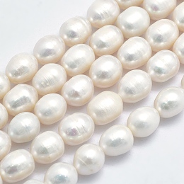 Honeyhandy Grade AA Natural Cultured Freshwater Pearl Beads Strands, Oval, WhiteSmoke, 9~11x8.5~9mm, Hole: 0.8mm, about 37pcs/strand, 15.1 inch