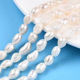 Honeyhandy Natural Cultured Freshwater Pearl Beads Strands, Baroque Pearls Keshi Pearl Beads, Two Sides Polished, Seashell Color, 4~13.5x5.5~8.5x3.5~6.5mm, Hole: 0.7mm, about 37~43pcs/strand, 13.78~14.29 inch(35~36.3cm)