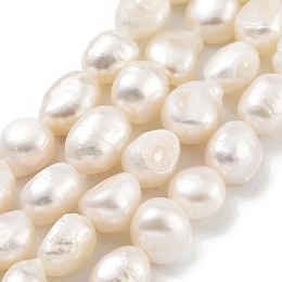 Natural Cultured Freshwater Pearl Beads Strands, Two Sides Polished, Grade 2A+, Old Lace, 8~9mm, Hole: 0.5mm, about 19pcs/strand, 6.89''(17.5cm)