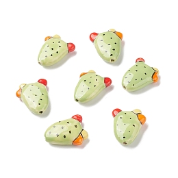 Honeyhandy Handmade Porcelain Beads, Cactus, Lawn Green, 29.5~30x24~25x8.5~10mm, Hole: 2mm