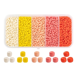 Honeyhandy 1900Pcs 5 Colors Baking Paint Glass Seed Beads, 8/0, Orange, 3~3.5mm, Hole: 1~1.2mm, 18g, about 380pcs/color