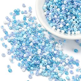 Honeyhandy Opaque & Transparent Inside Colours Glass Seed Beads, Round Hole, Round, Light Sky Blue, 3x1.5~2.5mm, Hole: 0.8mm