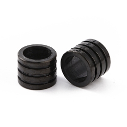 Honeyhandy 304 Stainless Steel Beads, Large Hole Beads, Grooved, Column, Electrophoresis Black, 10x8mm, Hole: 7mm